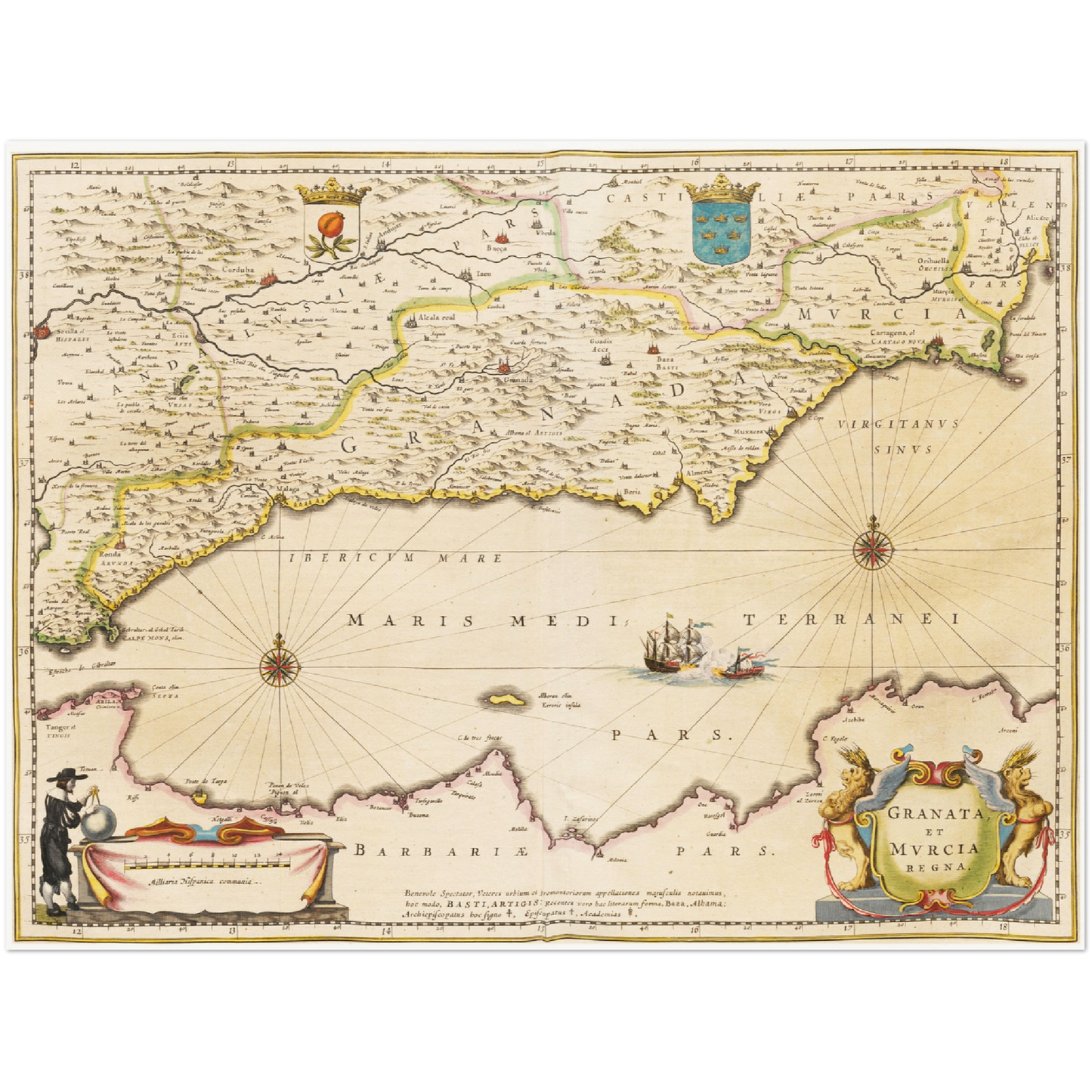 Historische Landkarte Murcia & Granada um 1635
