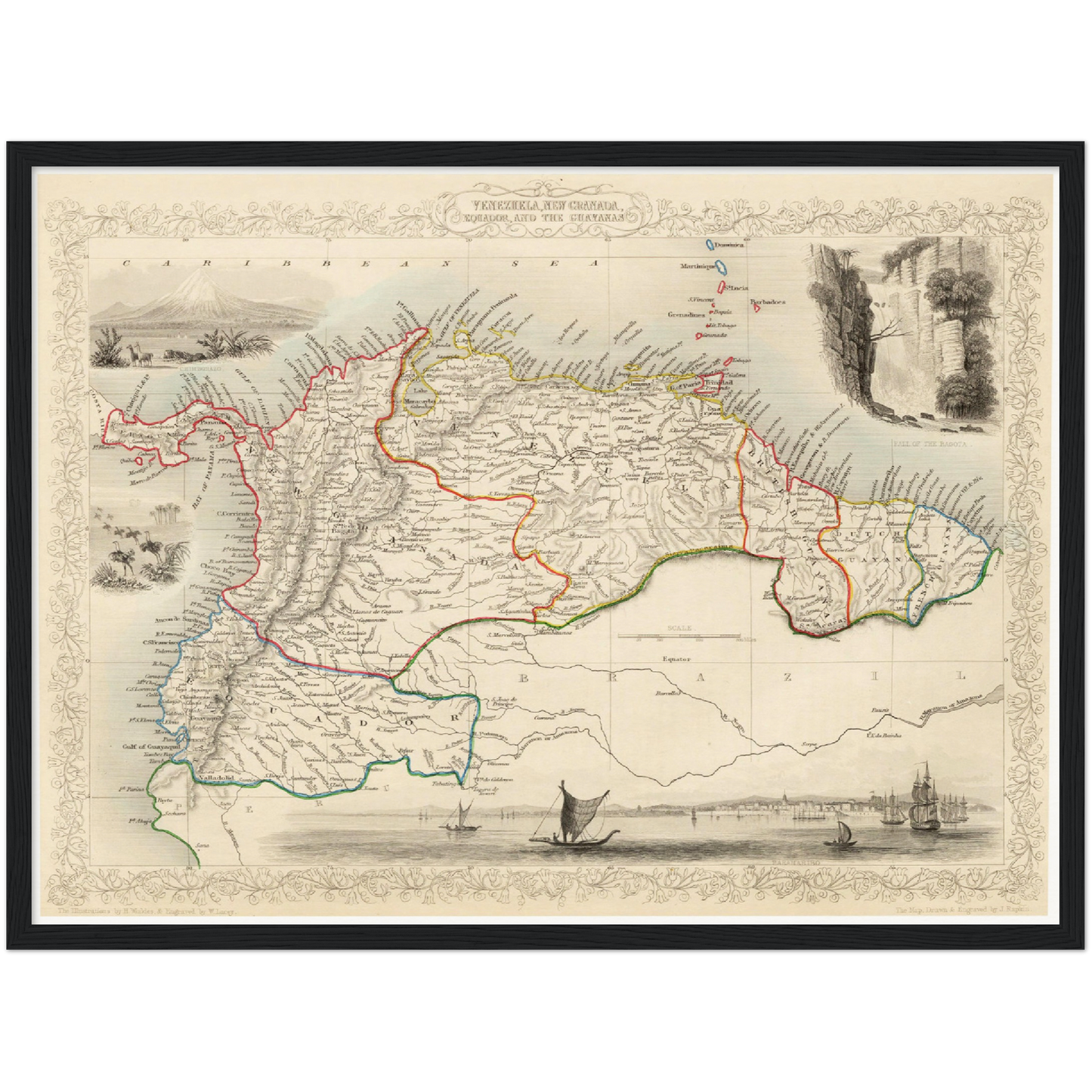 Historische Landkarte Kolumbien & Venezuela um 1850