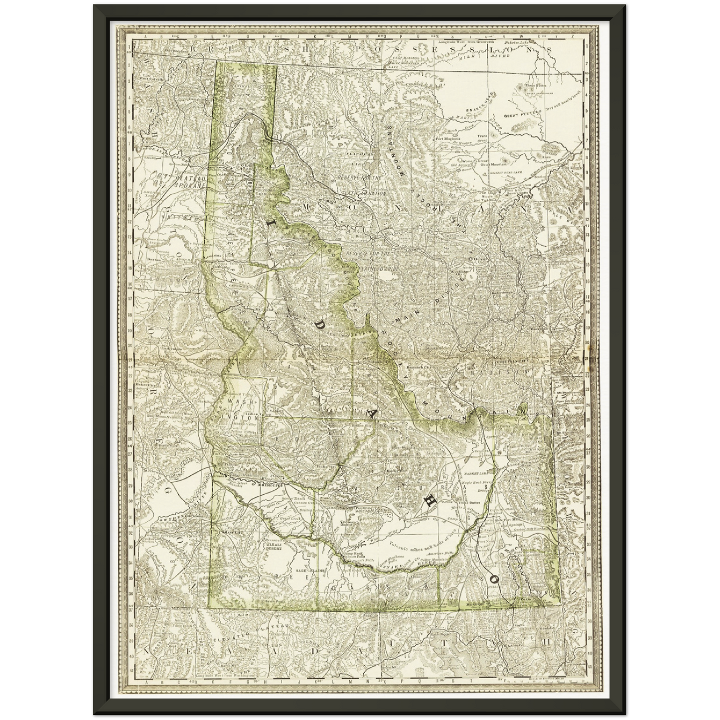 Historische Landkarte Idaho um 1882