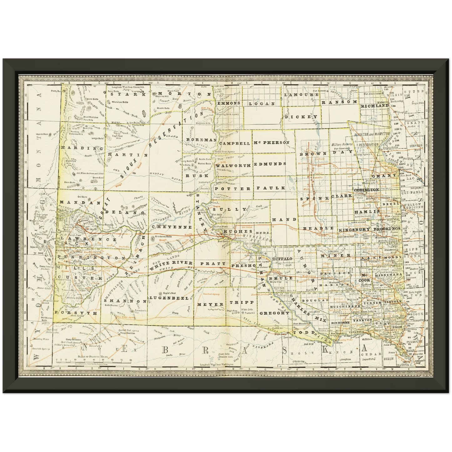 Historische Landkarte South Dakota um 1882