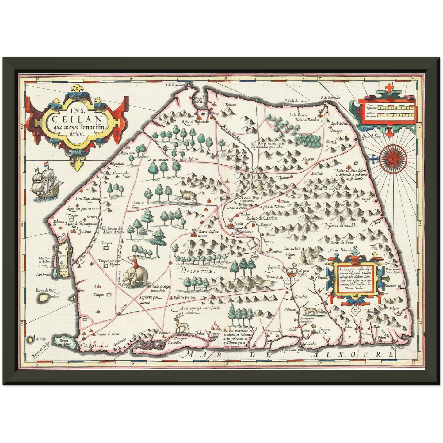 Historische Landkarte Sri Lanka um 1606