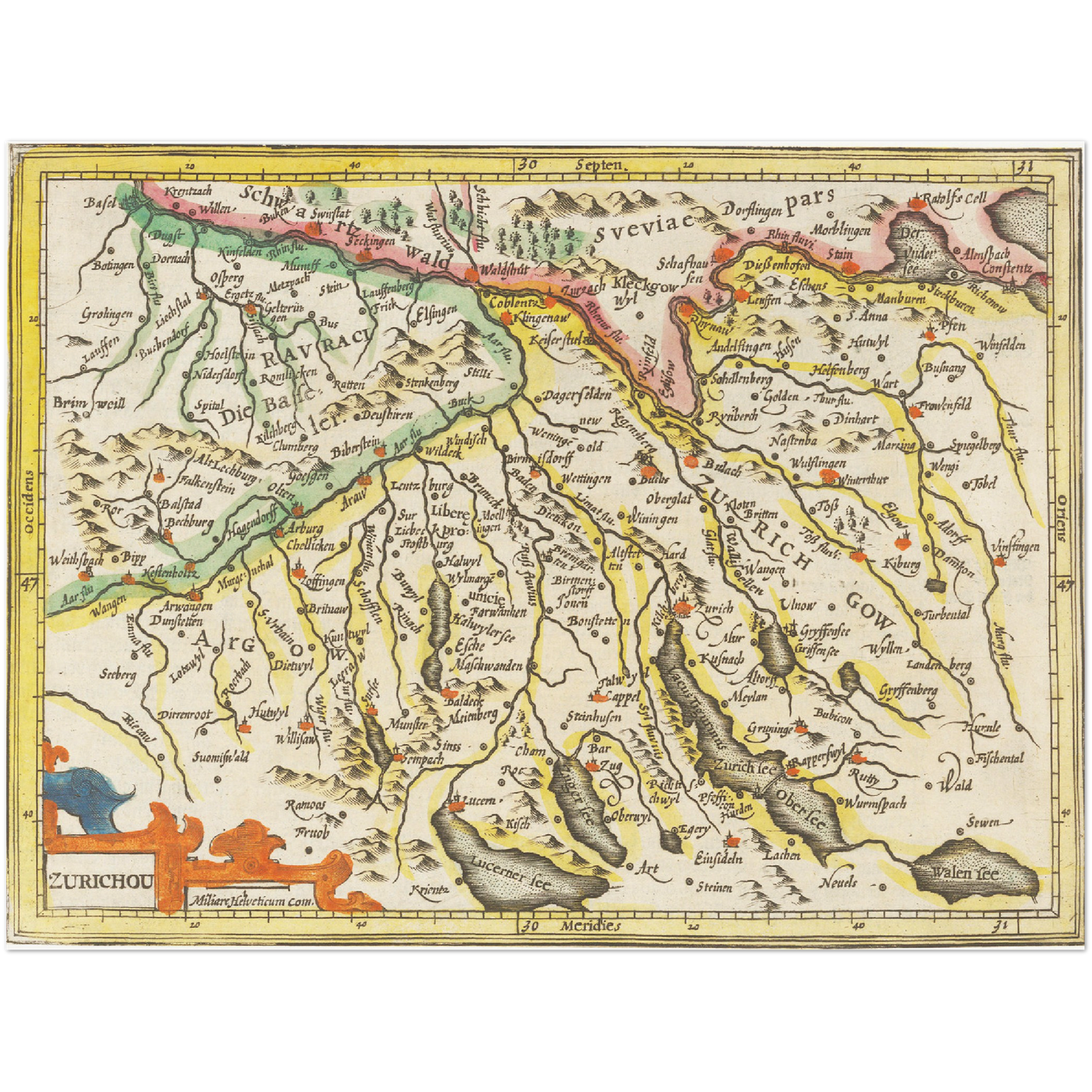 Historische Landkarte Zürichgau um 1609