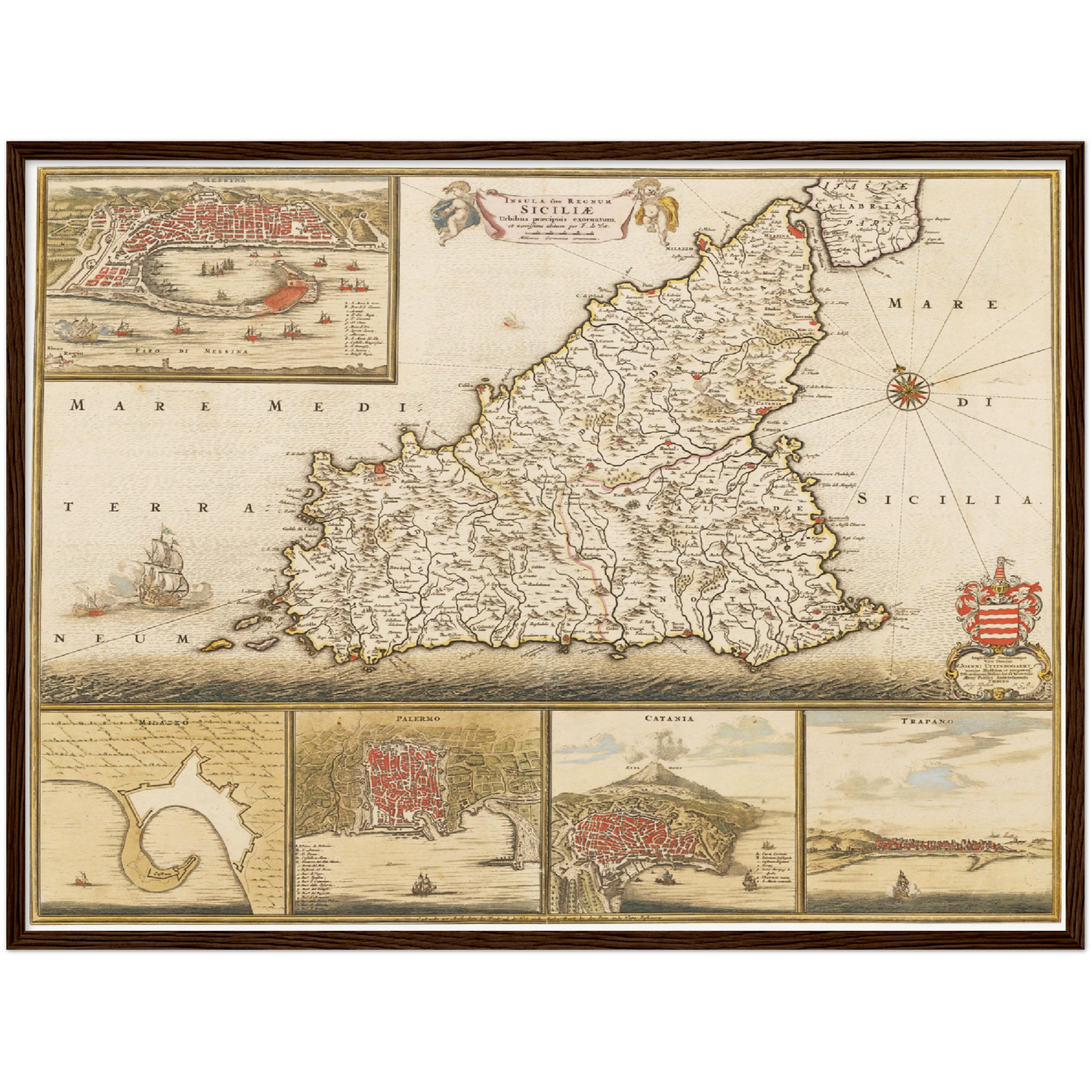 Historische Landkarte Sizilien um 1698