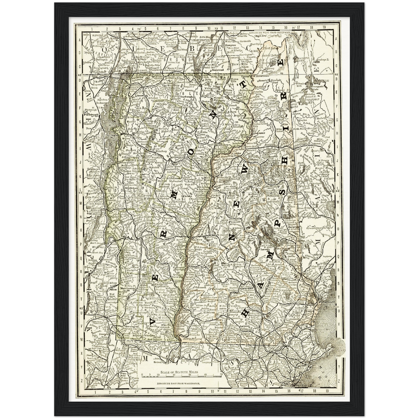 Historische Landkarte New Hampshire & Vermont um 1882