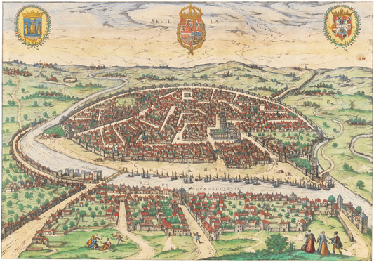 Kartengeschichten Teil 9: Stadtansicht Sevilla um 1592 aus dem Atlas Civitatis Orbis Terrarum