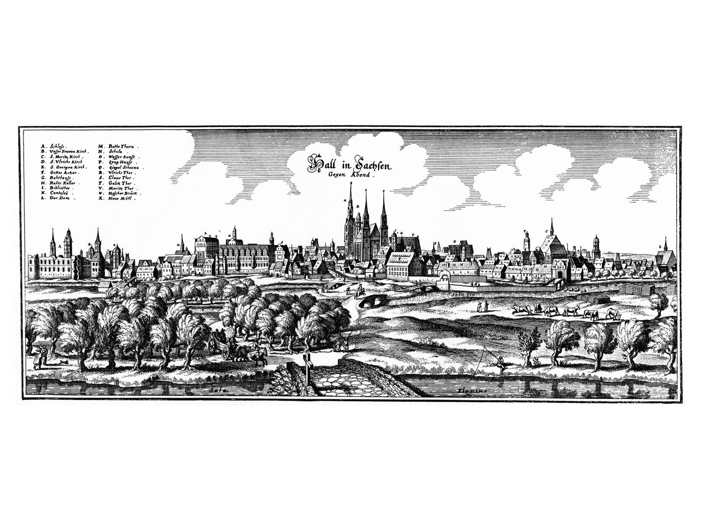 Historische Stadtansicht Halle (Saale) um 1653