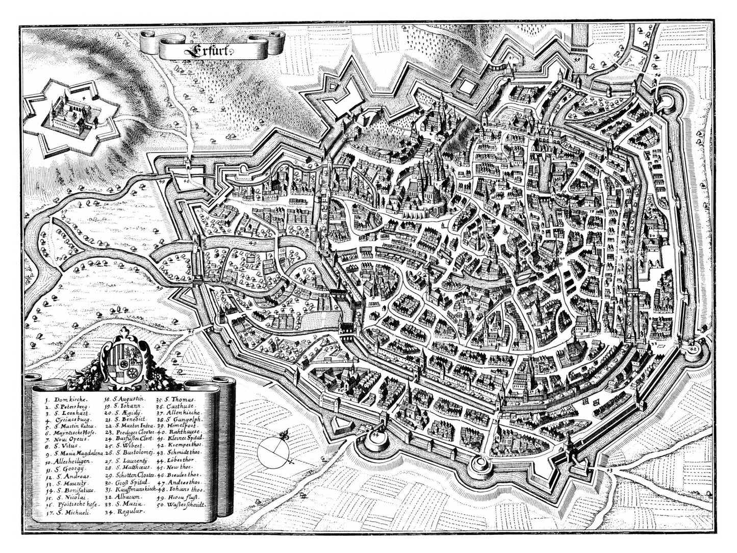 Historische Stadtansicht Erfurt um 1650