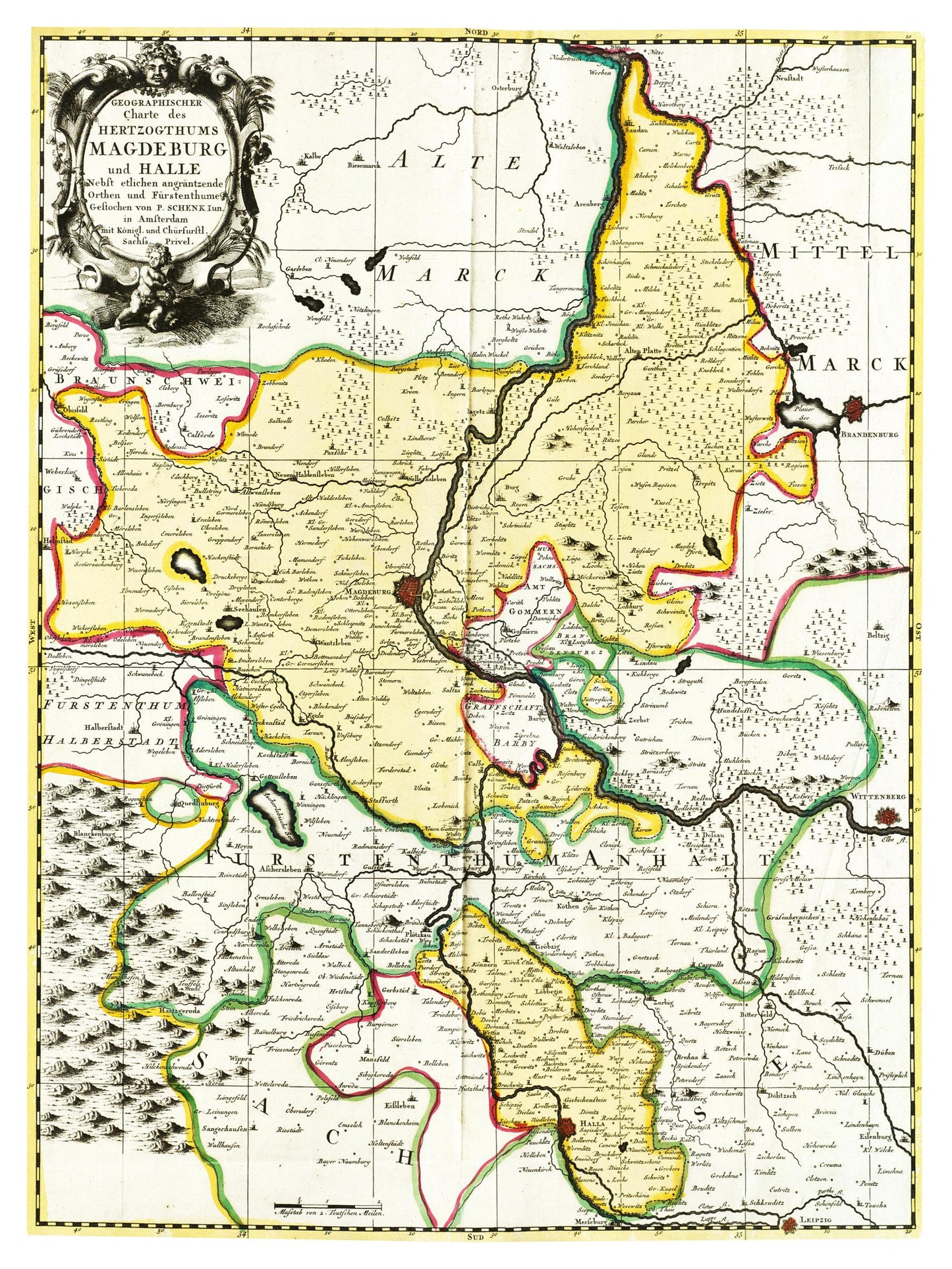 Historische Landkarte Magdeburg um 1725