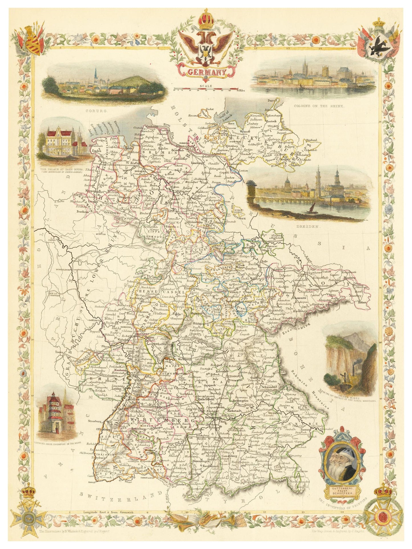 Historische Landkarte Deutschland um 1851