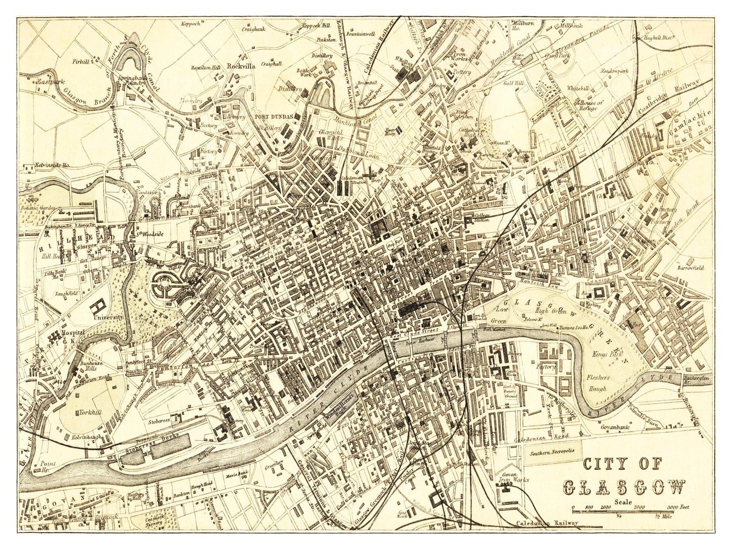 Historischer Stadtplan Glasgow um 1878
