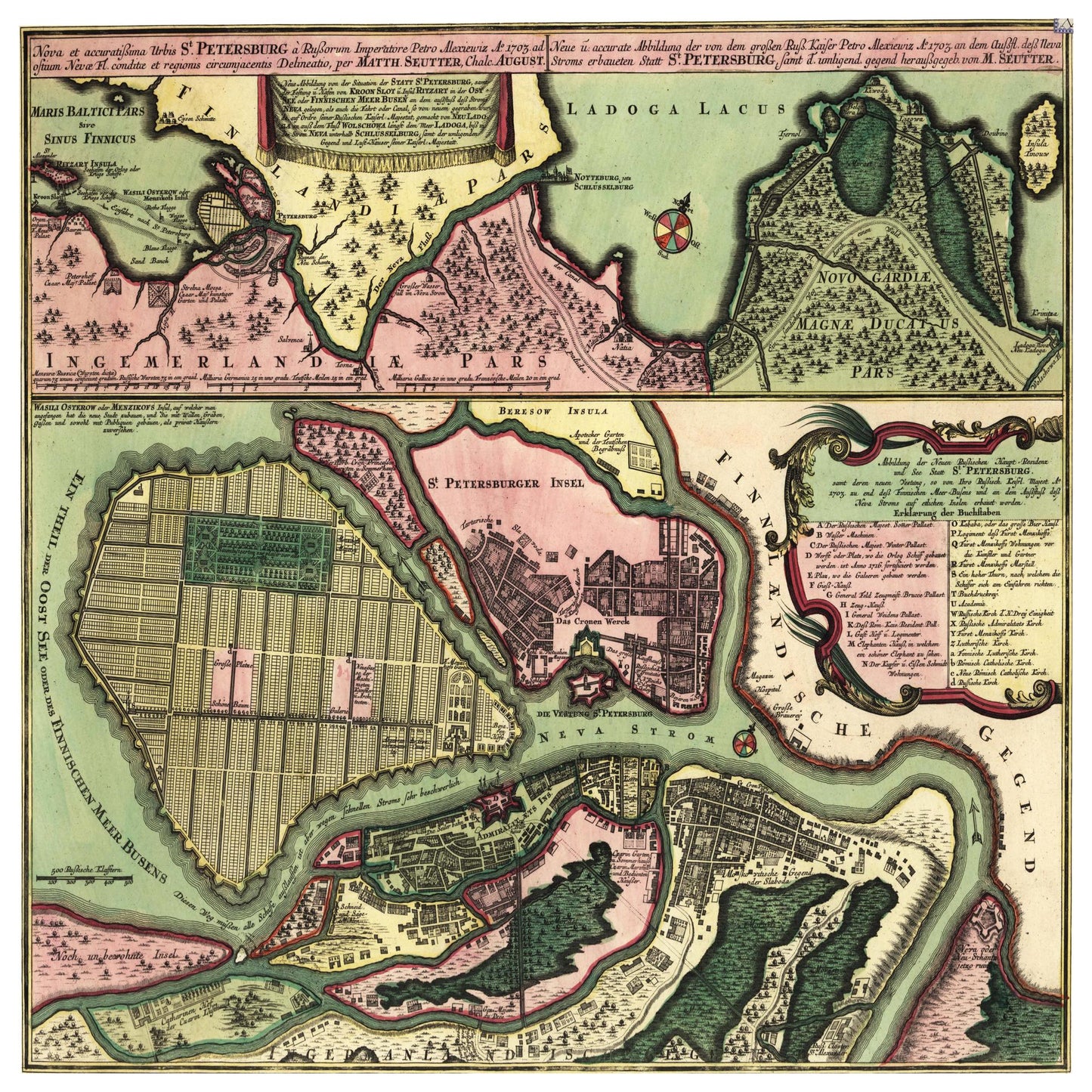 Historischer Stadtplan St. Petersburg um 1734