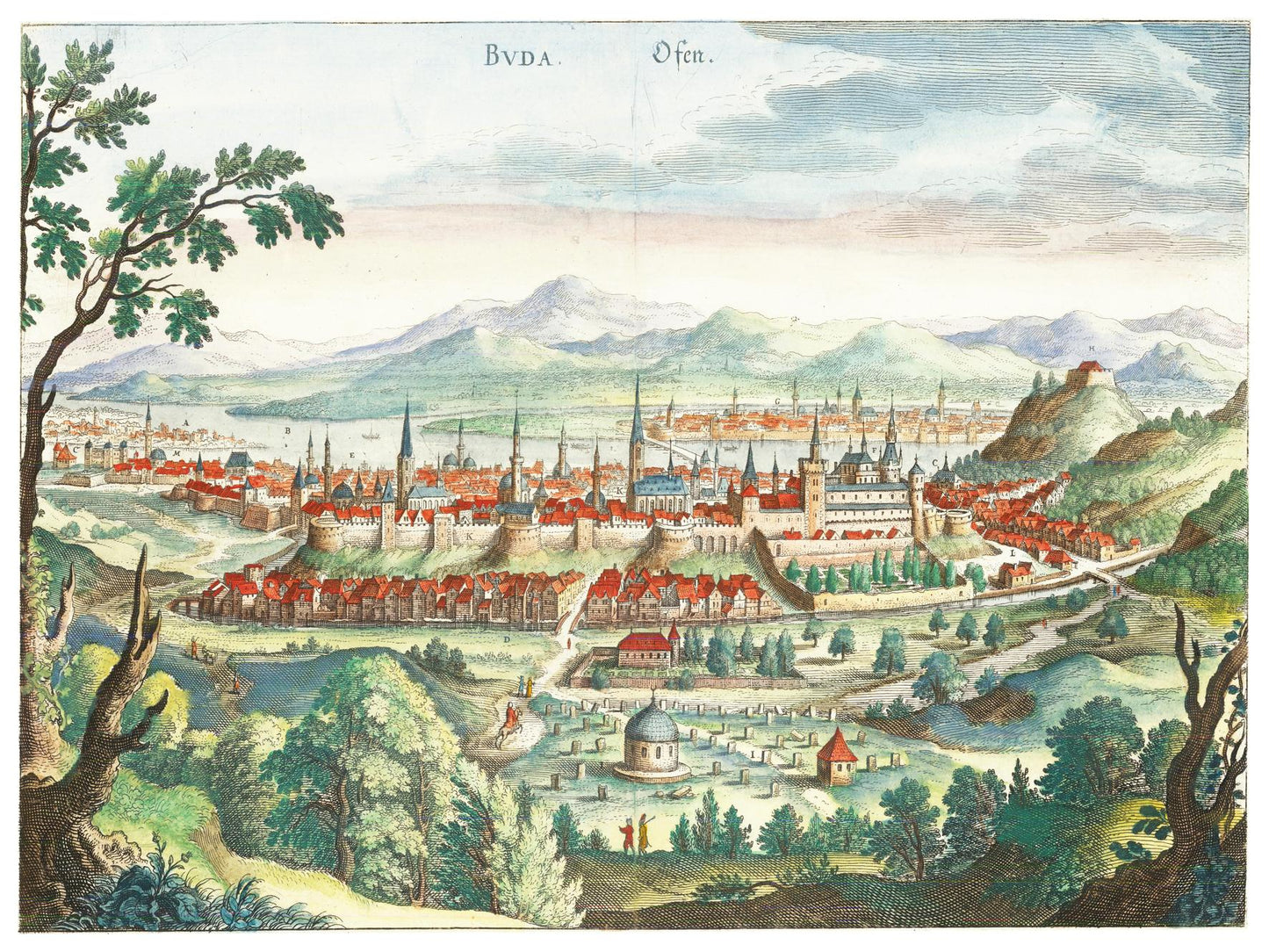 Historische Stadtansicht Budapest um 1636