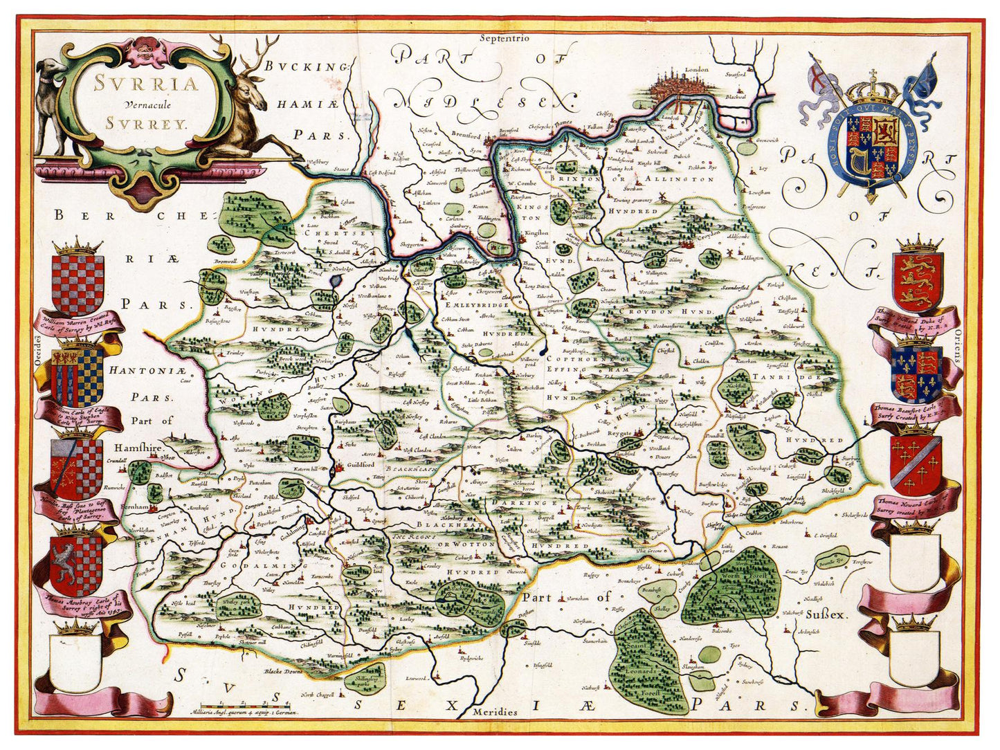 Historische Landkarte Surrey um 1646