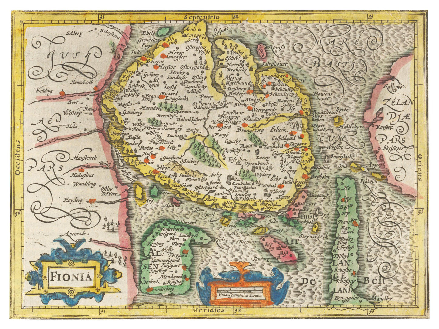 Historische Landkarte Insel Fünen um 1609