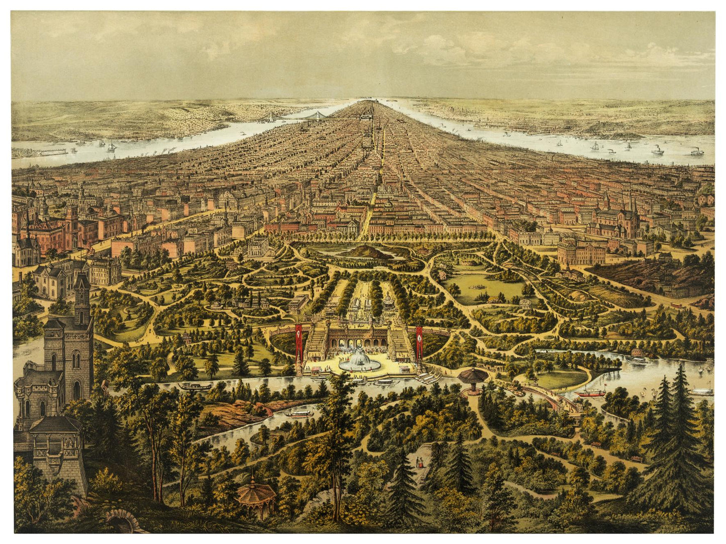 Historische Stadtansicht New York City von Norden um 1873