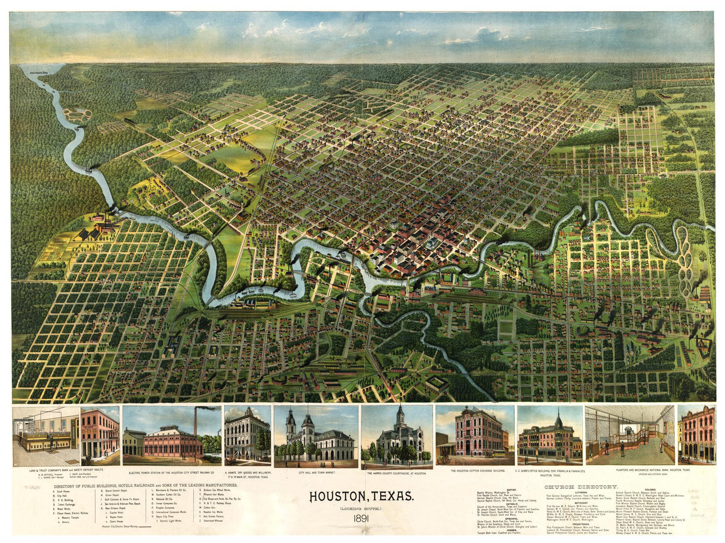 Historische Stadtansicht Houston um 1891