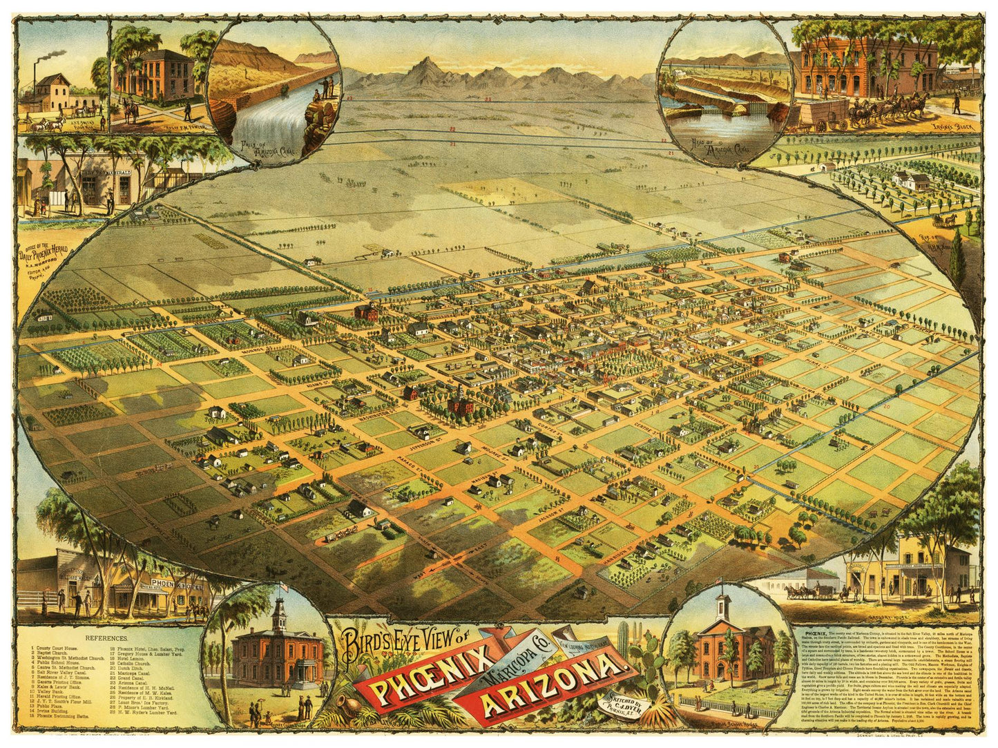 Historische Stadtansicht Phoenix um 1885