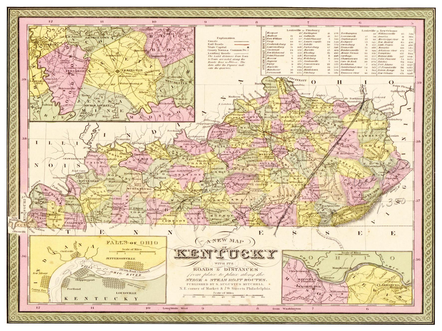 Historische Landkarte Kentucky um 1849