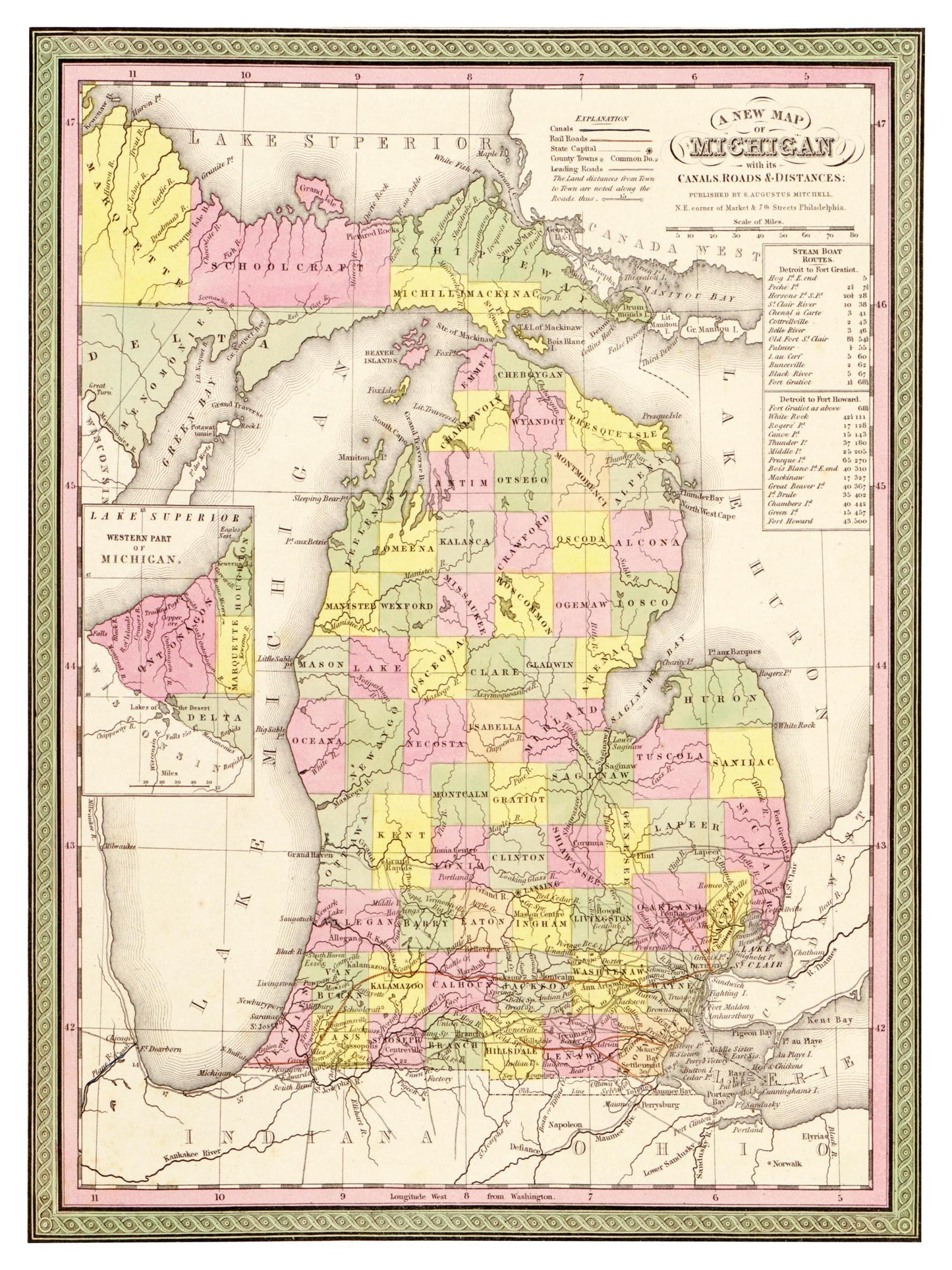 Historische Landkarte Michigan um 1849