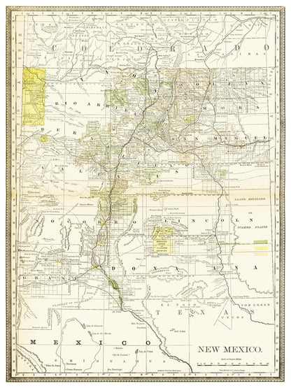 Historische Landkarte New Mexico um 1882