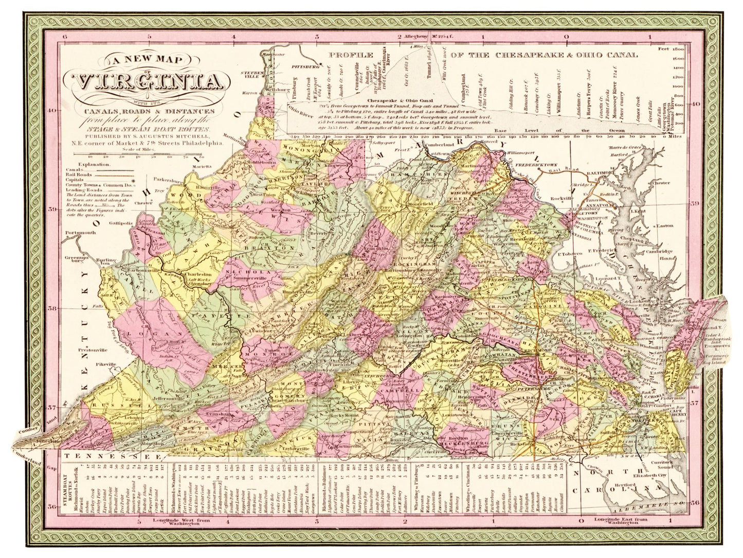 Historische Landkarte Virginia um 1849