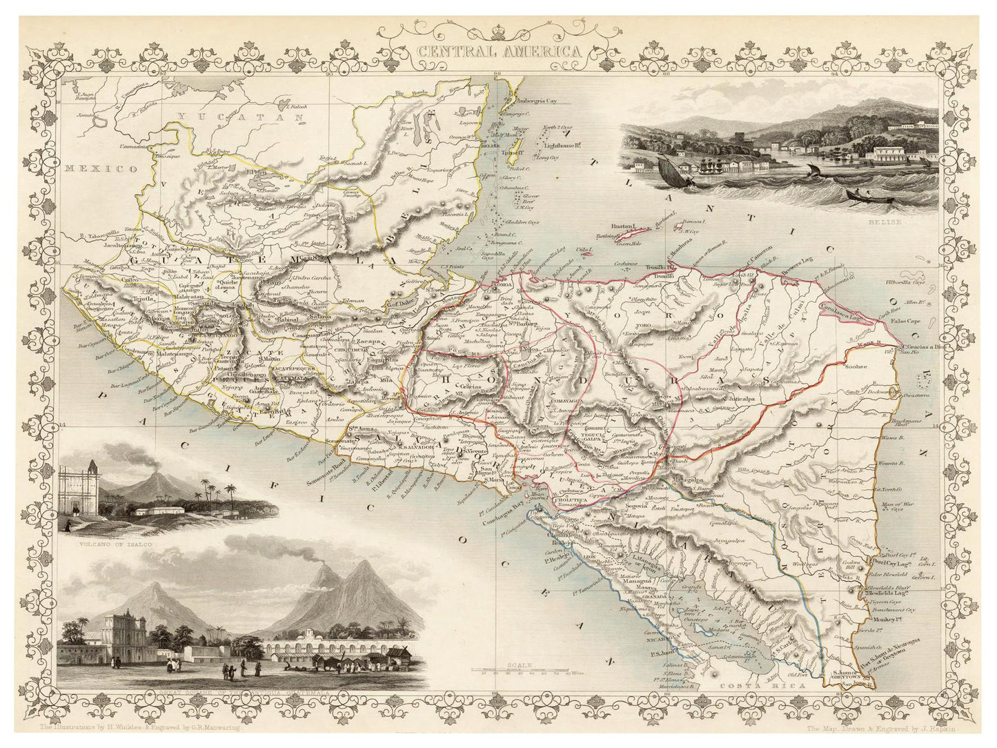 Historische Landkarte Mittelamerika um 1850