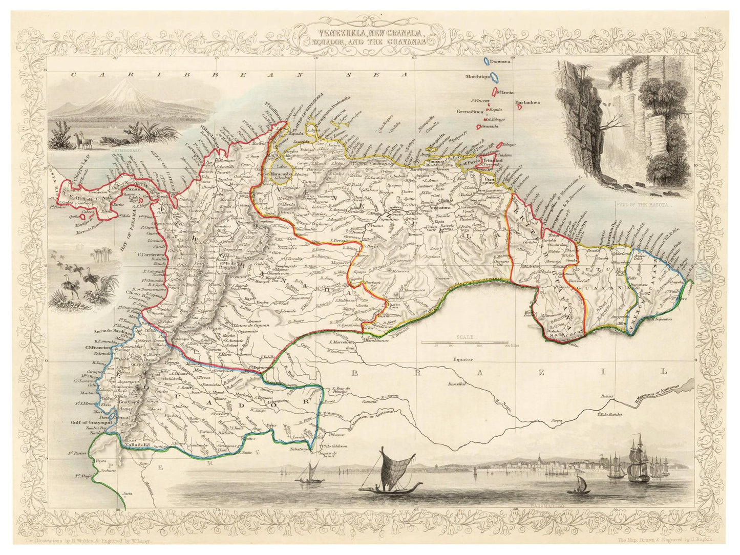 Historische Landkarte Kolumbien & Venezuela um 1850