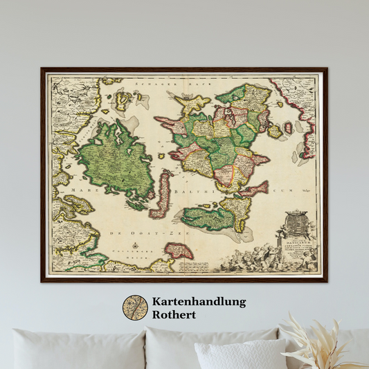 Historische Landkarte Dänische Inseln um 1688