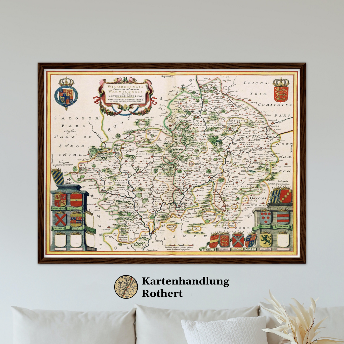 Historische Landkarte Worcestershire um 1646