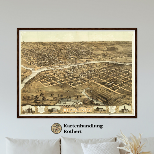 Historische Stadtansicht Des Moines um 1868