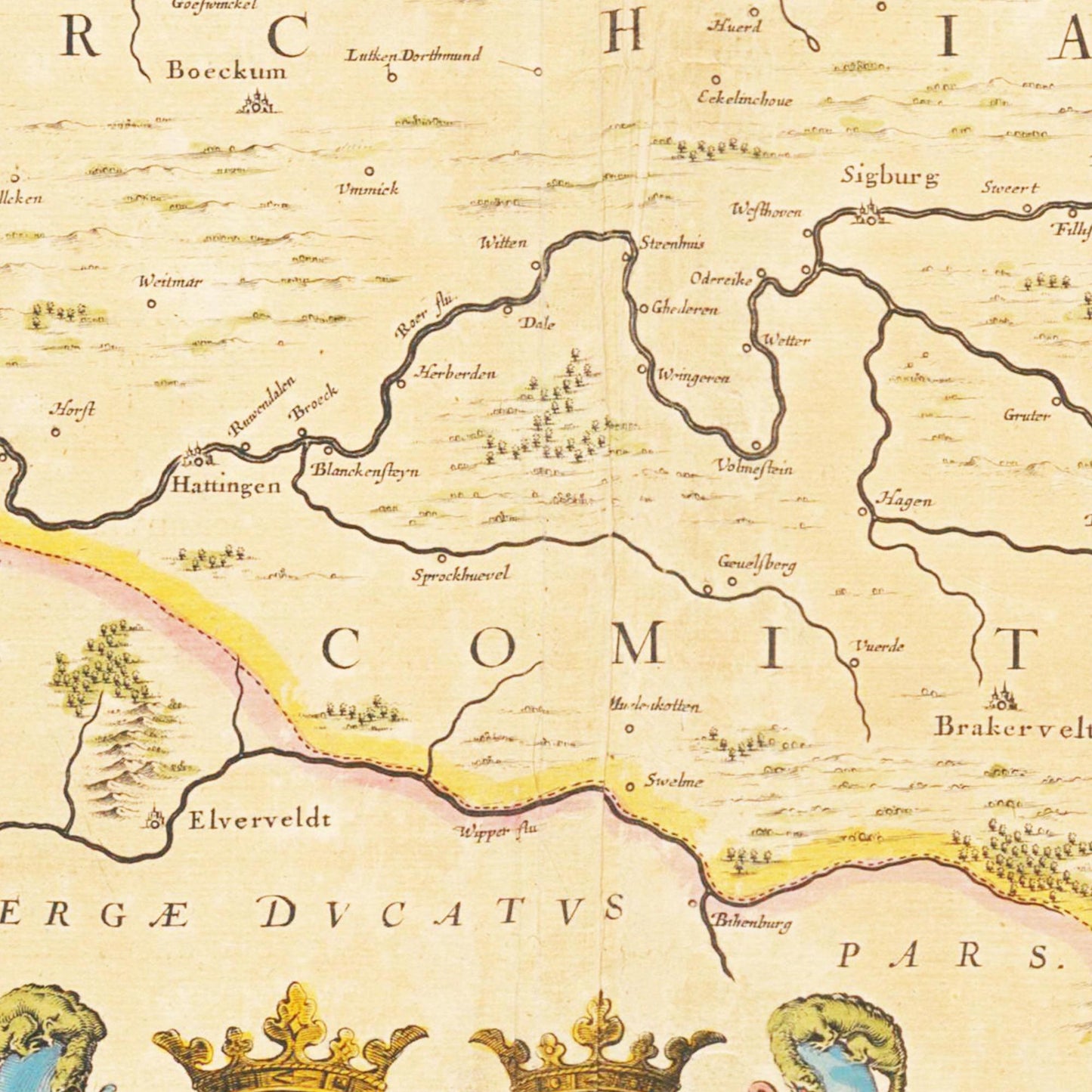 Historische Landkarte Ruhrgebiet um 1635