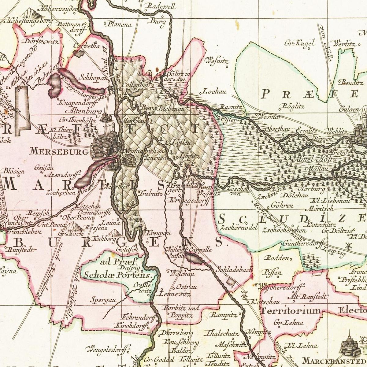 Historische Landkarte Merseburg um 1750