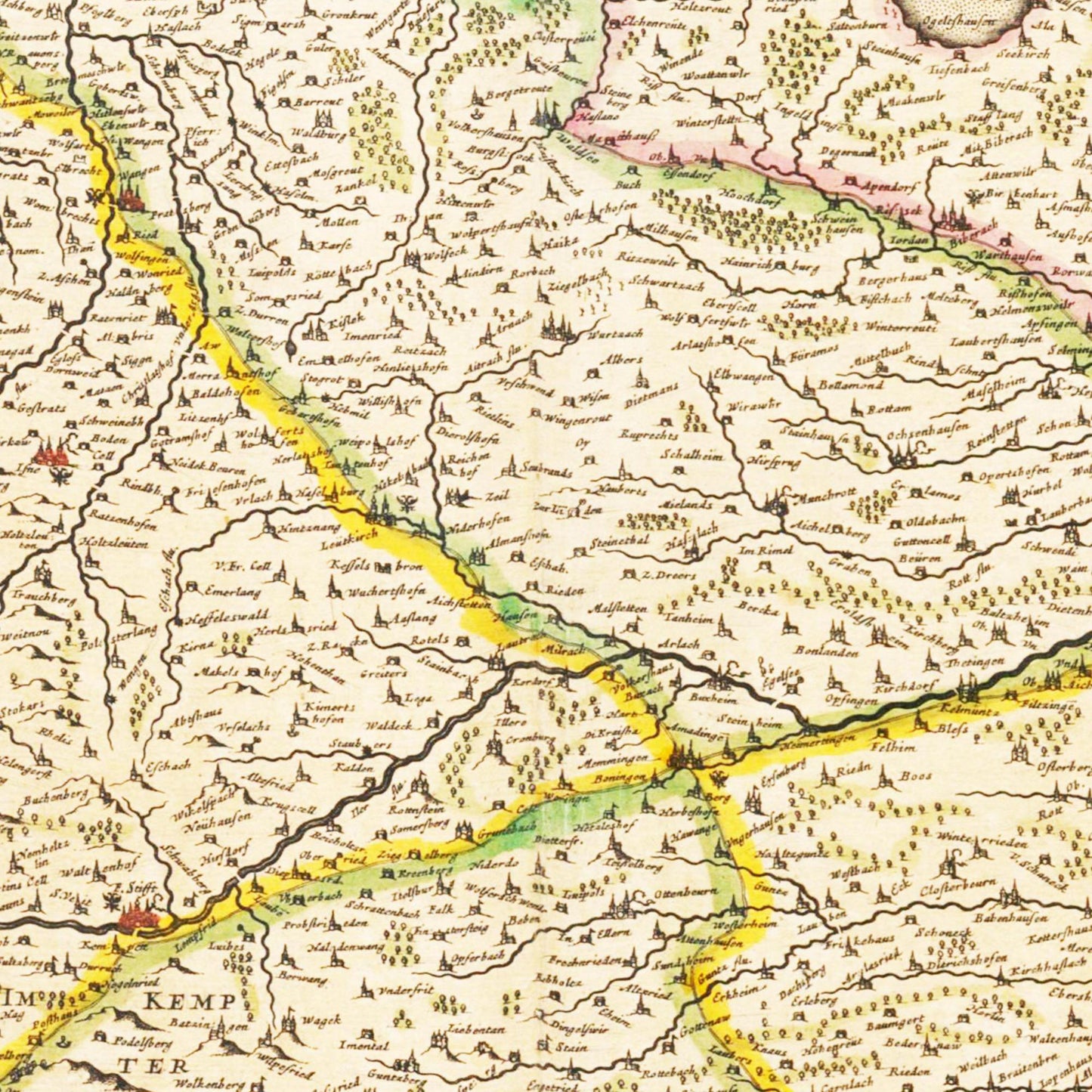 Historische Landkarte Oberschwaben um 1635