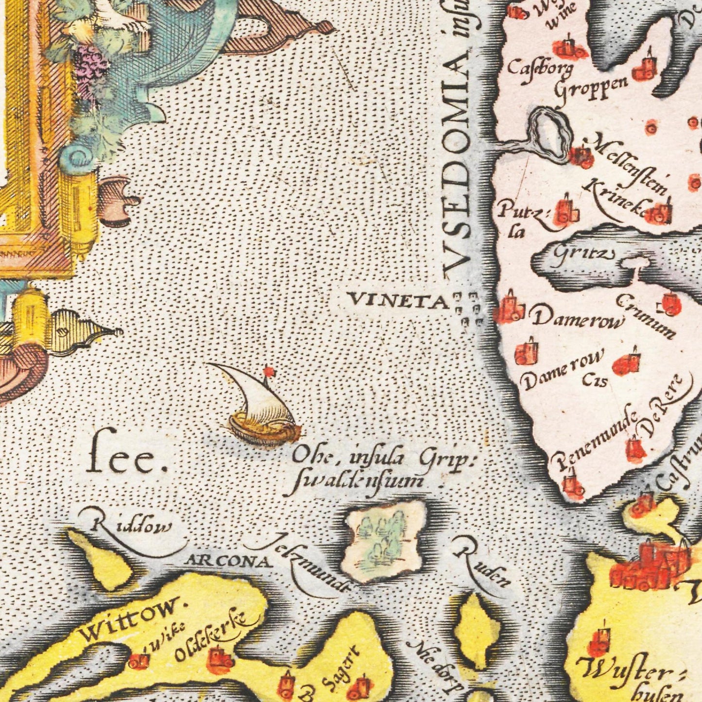 Historische Landkarte Rügen & Usedom um 1609