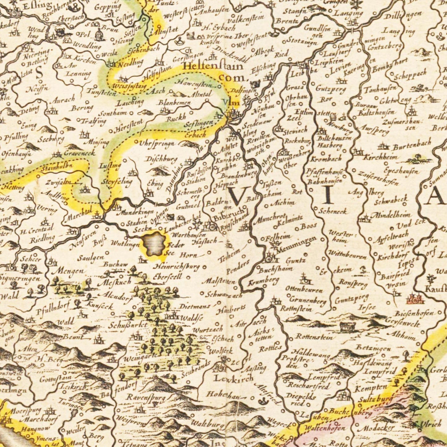 Historische Landkarte Schwaben um 1635