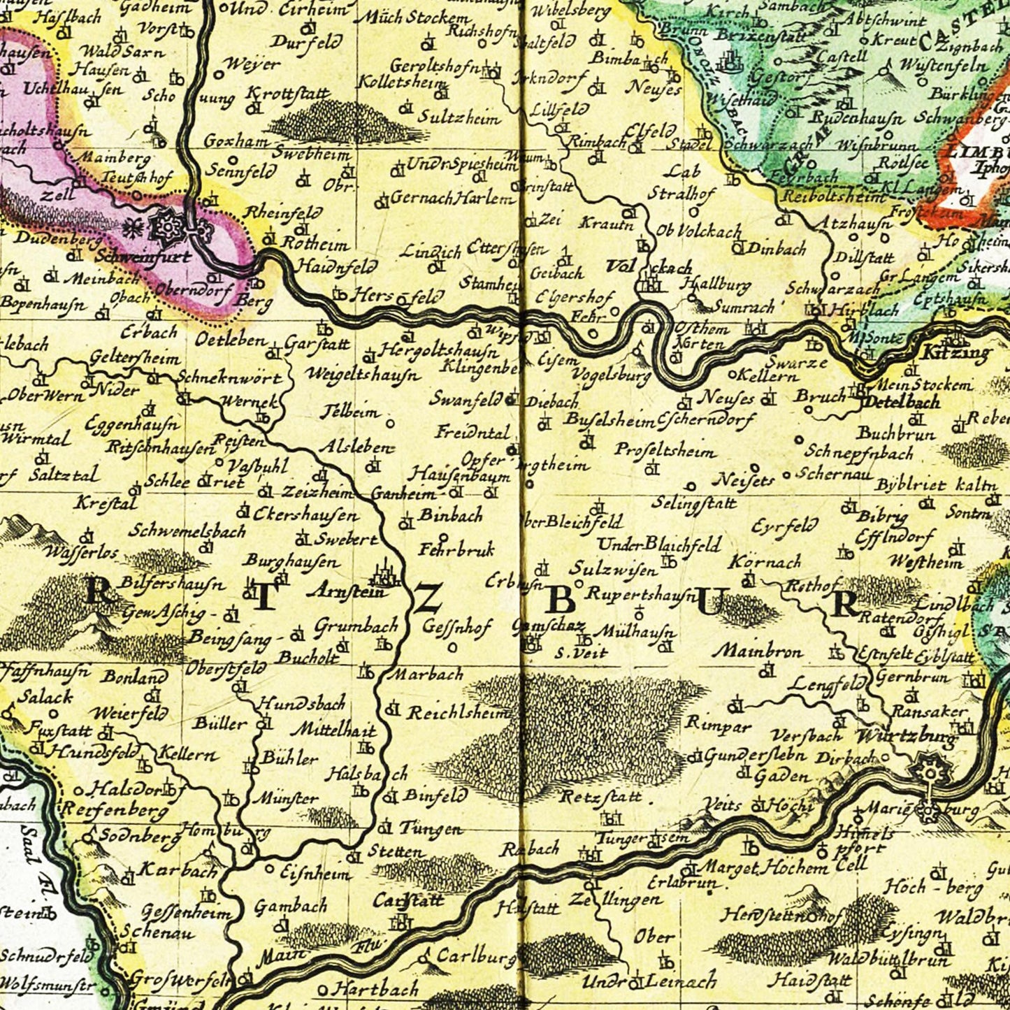 Historische Landkarte Würzburg um 1676