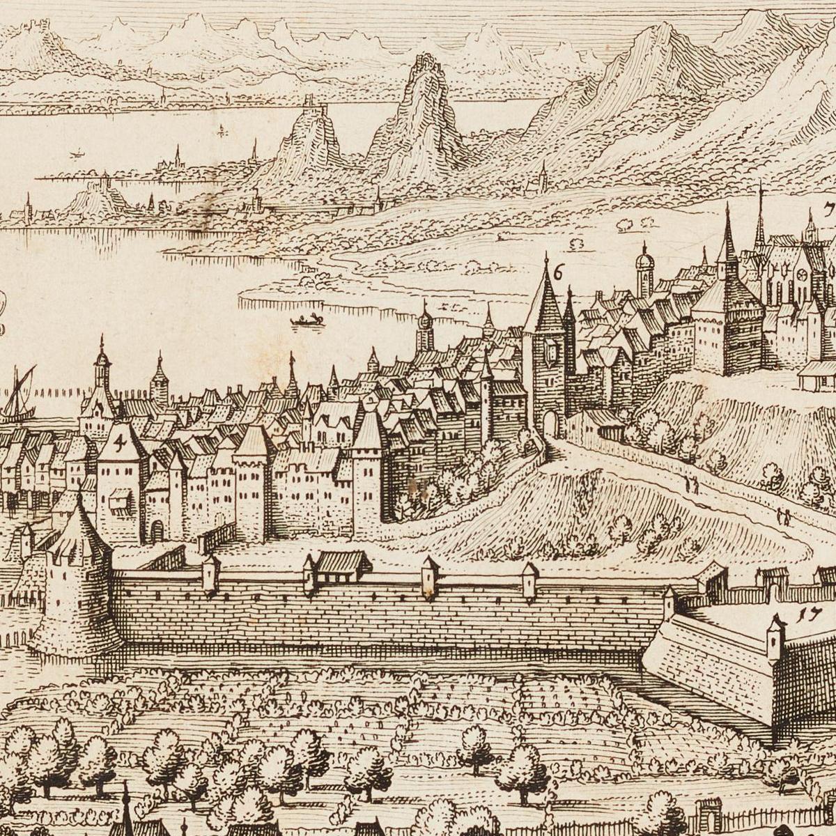 Historische Stadtansicht Genf um 1650