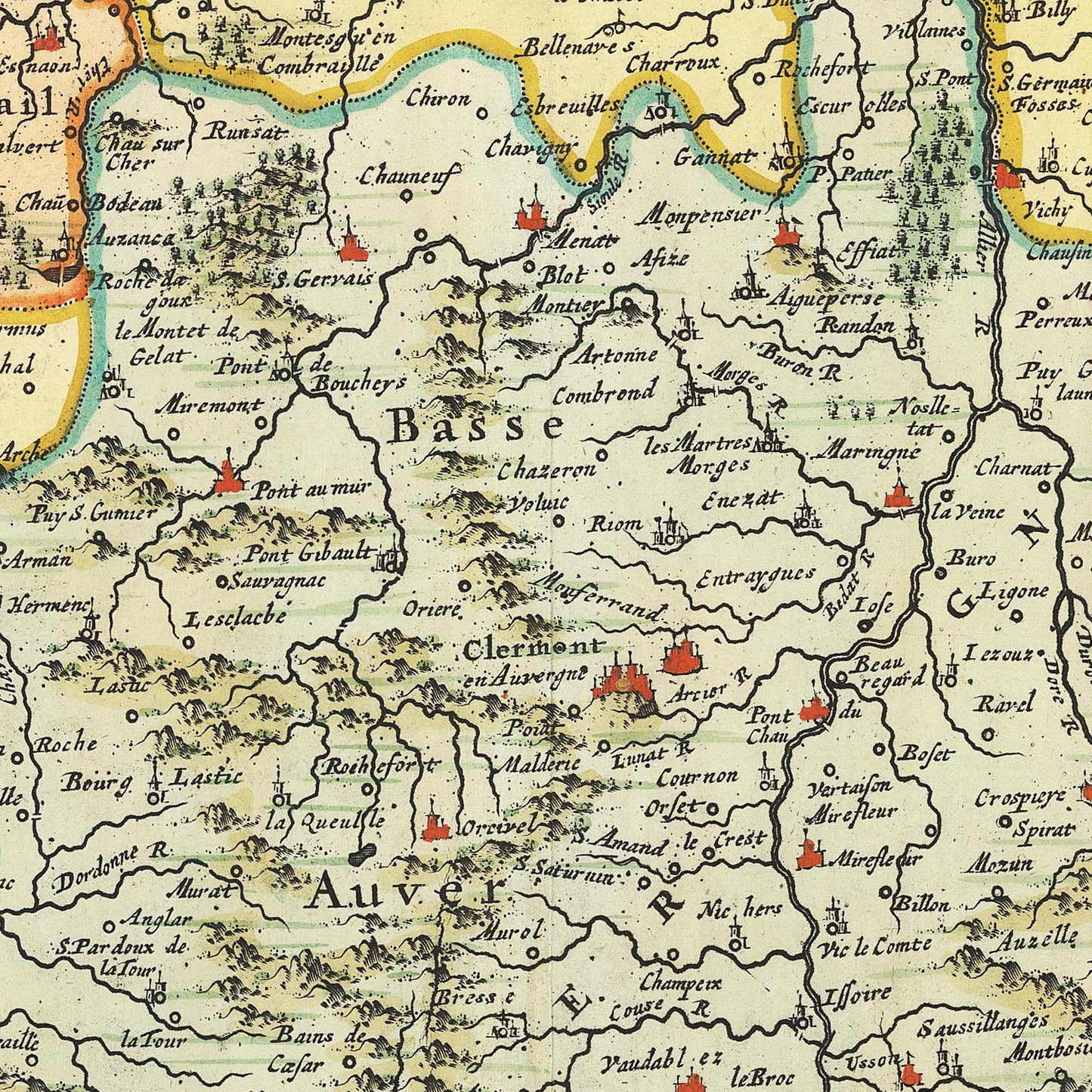 Historische Landkarte Auvergne um 1720