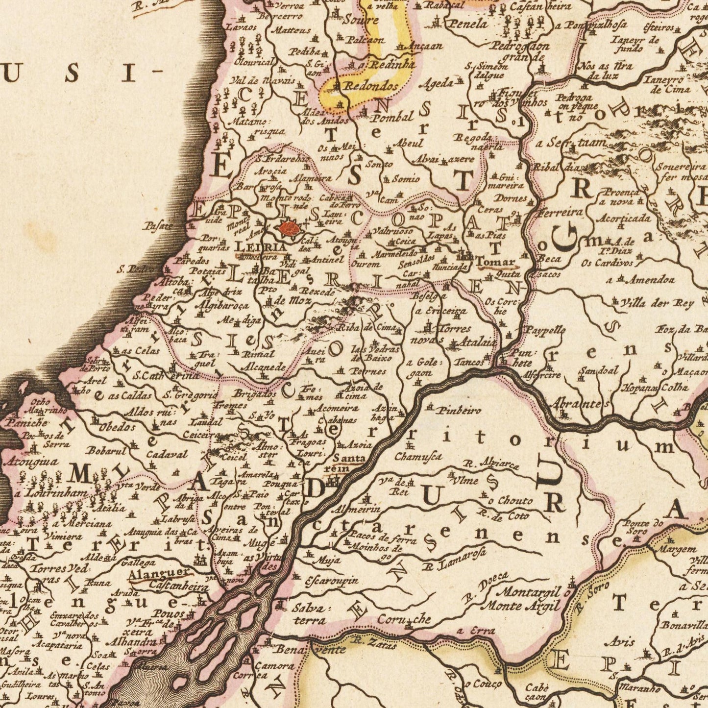 Historische Landkarte Portugal um 1698