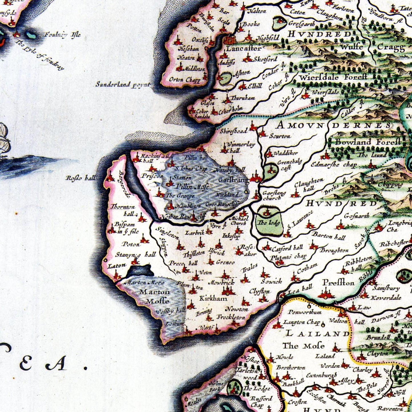 Historische Landkarte Lancashire um 1646