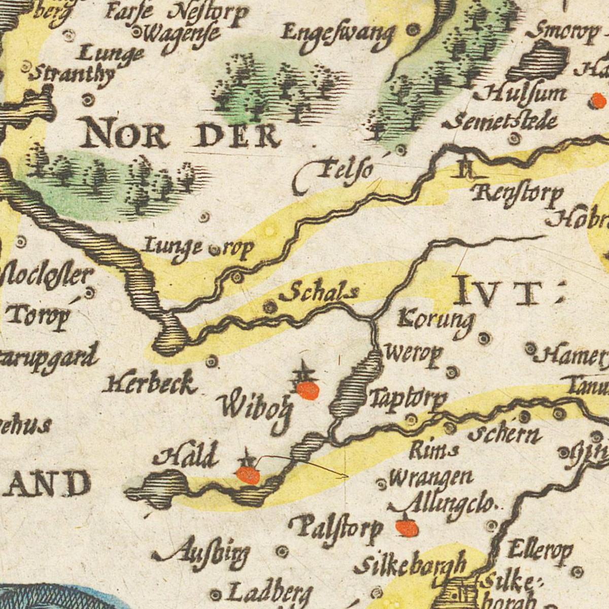 Historische Landkarte Midjutland um 1609