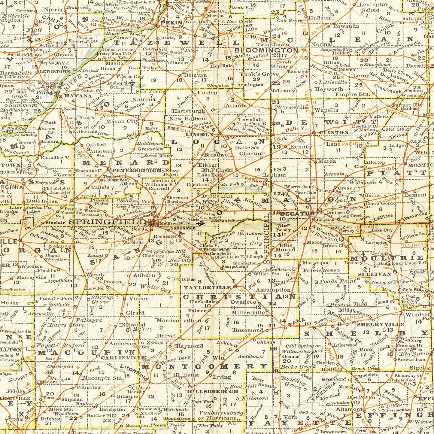 Historische Landkarte Illinois um 1882