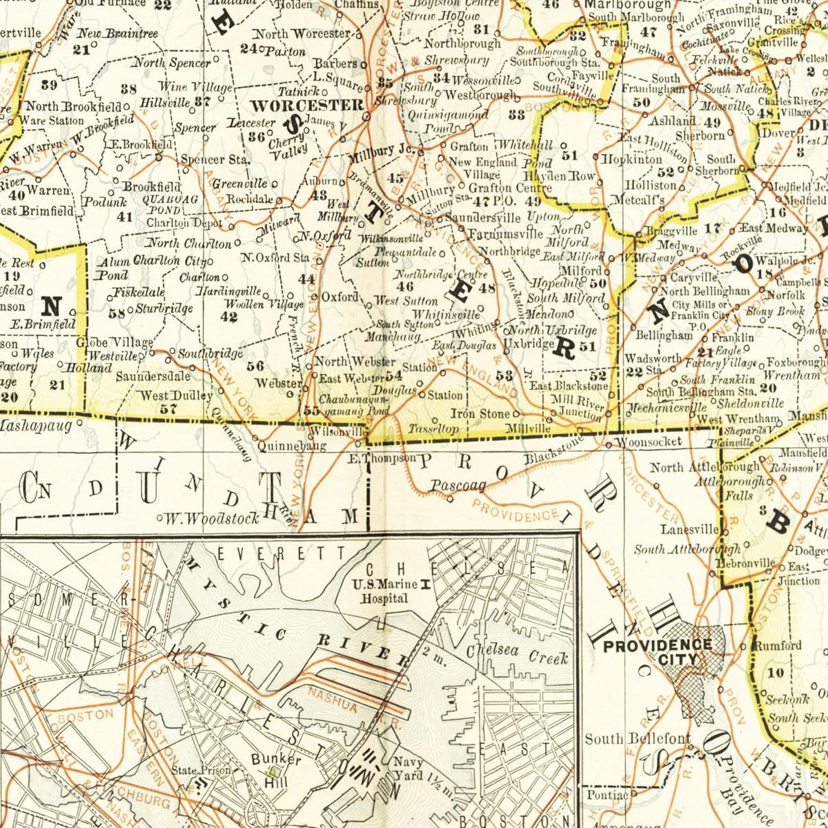 Historische Landkarte Massachusetts um 1882