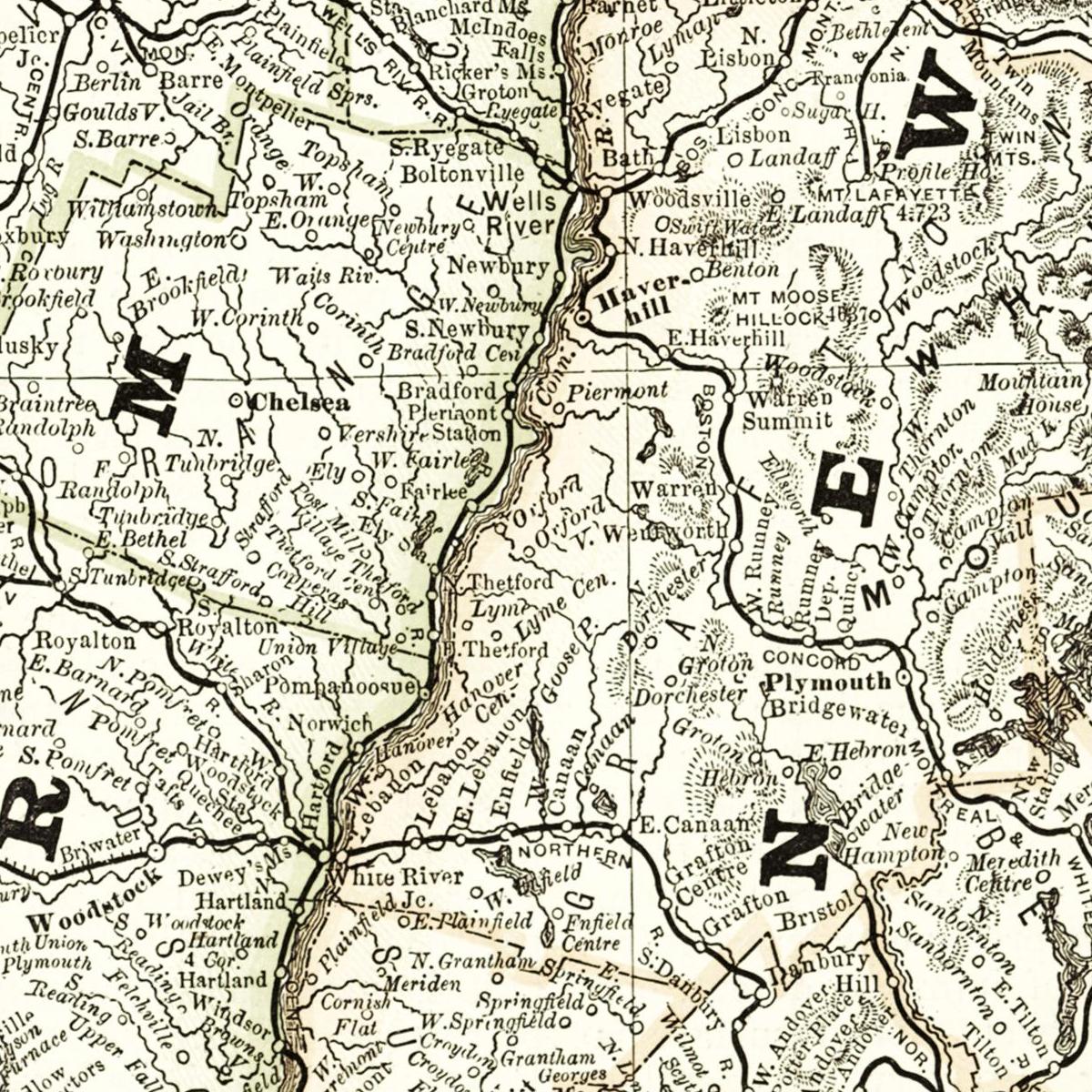 Historische Landkarte New Hampshire & Vermont um 1882