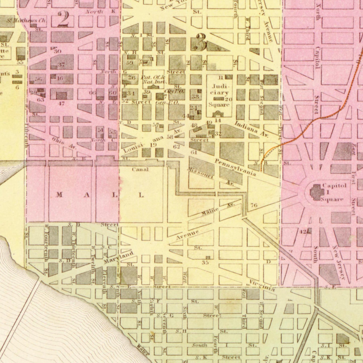 Historische Landkarte District of Columbia um 1849
