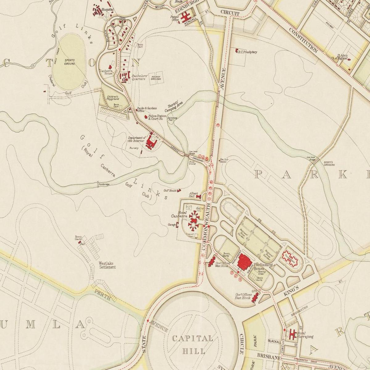 Historischer Stadtplan Canberra um 1933