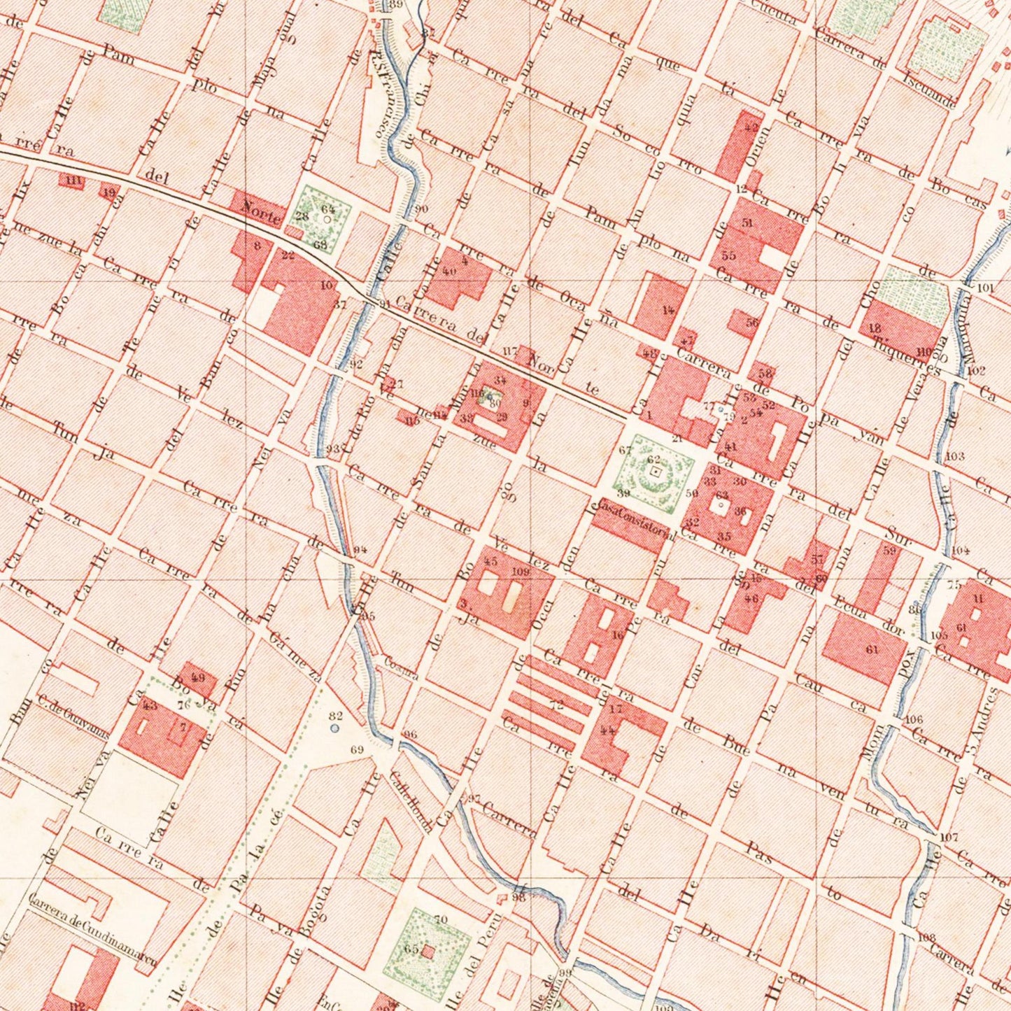 Historischer Stadtplan Bogota um 1890
