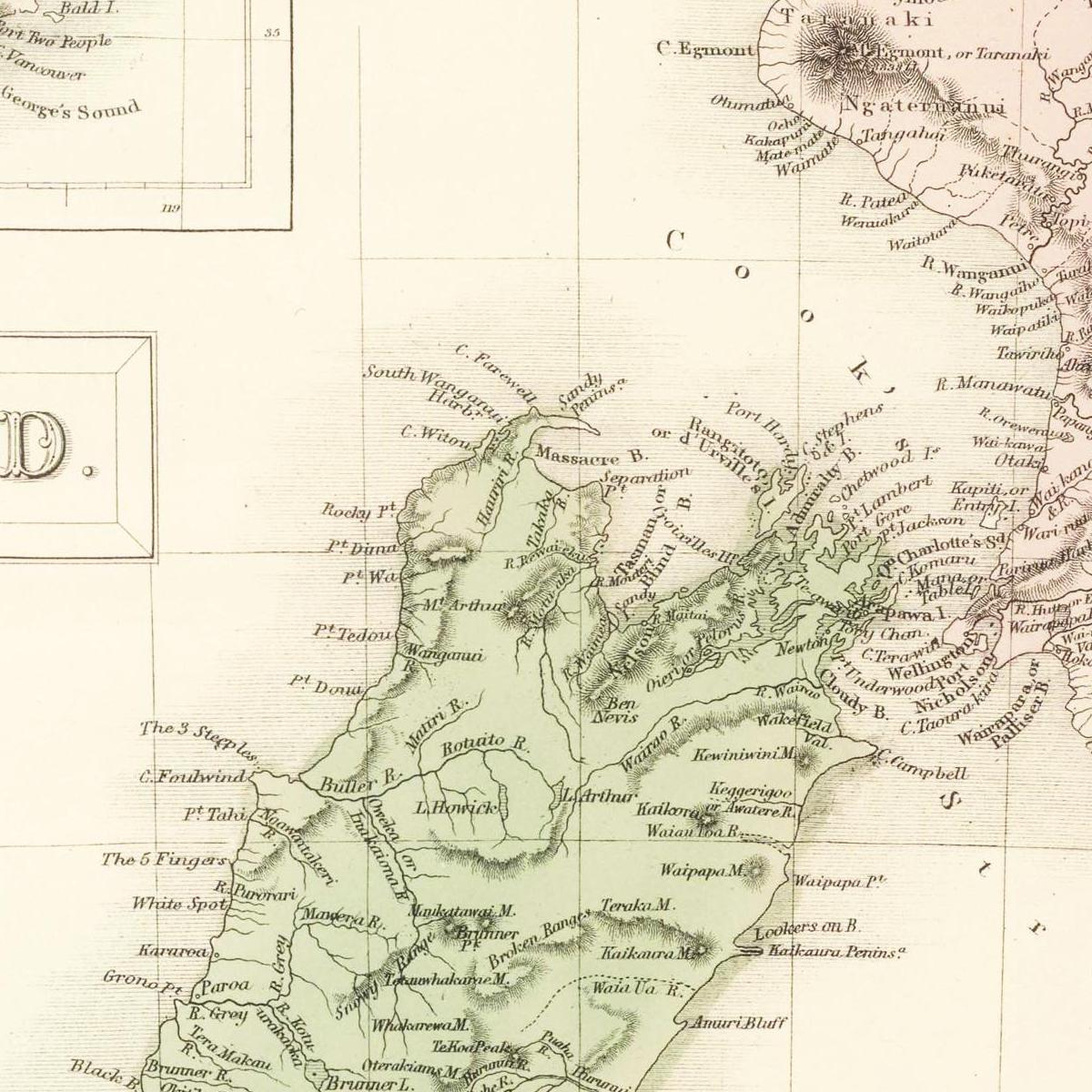 Historische Landkarte Neuseeland um 1854