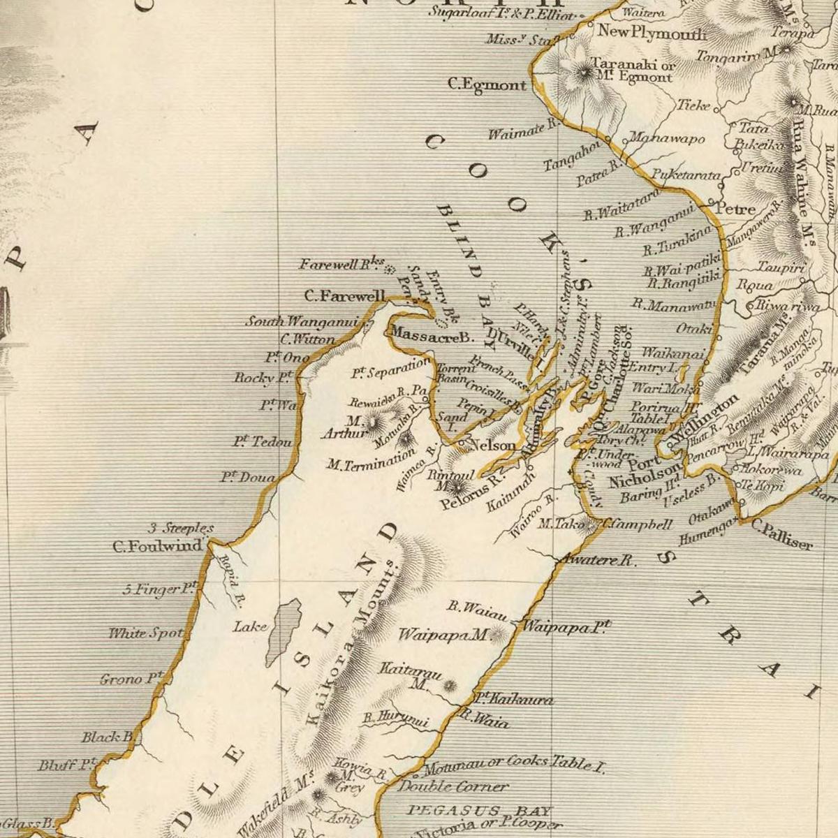 Historische Landkarte Neuseeland um 1850