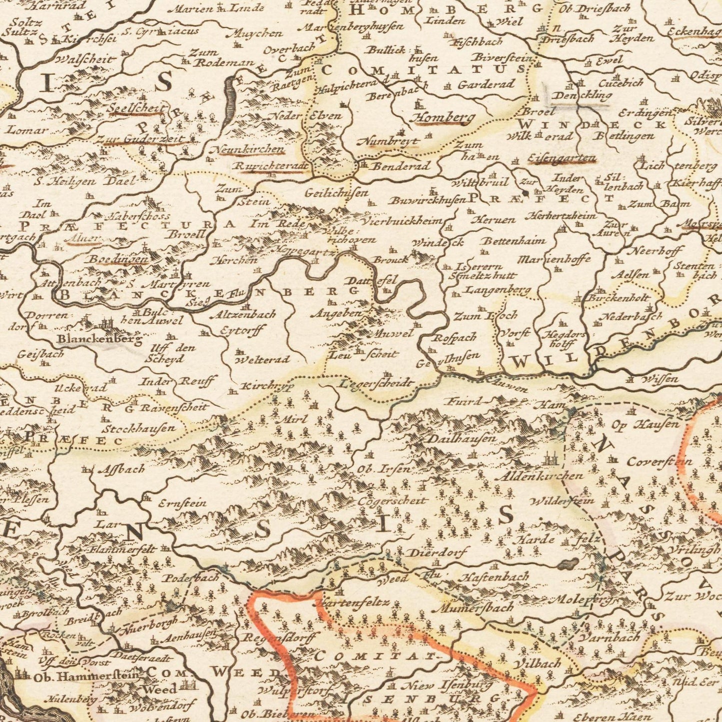 Historische Landkarte Rheinland um 1698
